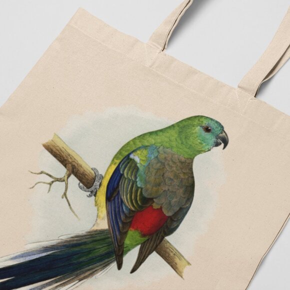 Red-Rumped Parrot Vintage Print Graphic Canvas Tote Bag - Picture 3 of 5